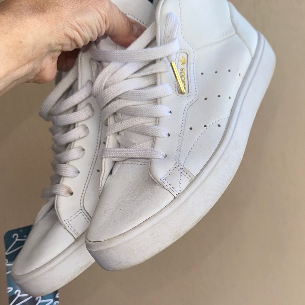 Adidas White Leather High Top Sneaker